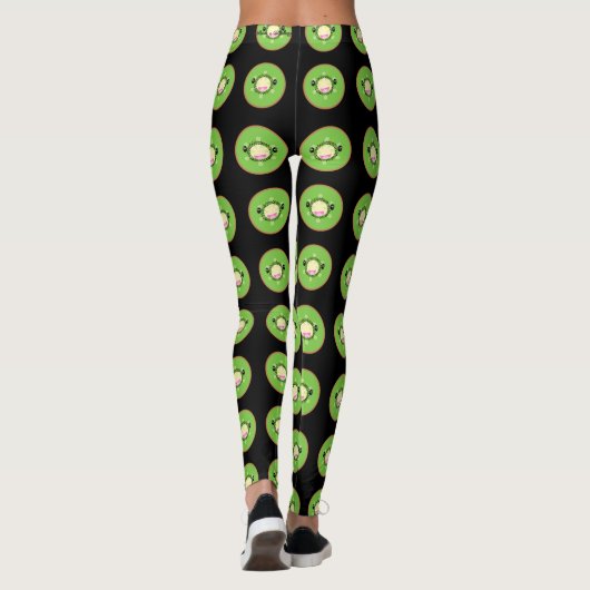 knap kawaii kiwi - fruitpatroon zwart leggings (Achterkant)
