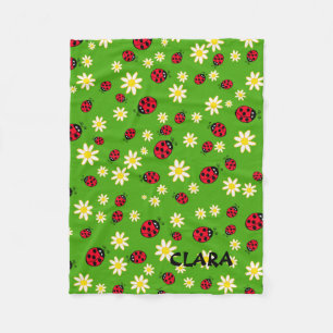 knap ladybug- en daisy-bloempatroon groen fleece deken