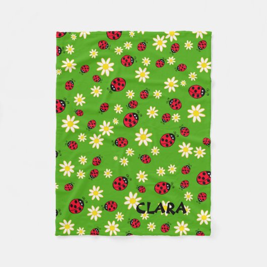 knap ladybug- en daisy-bloempatroon groen fleece deken (Voorkant)