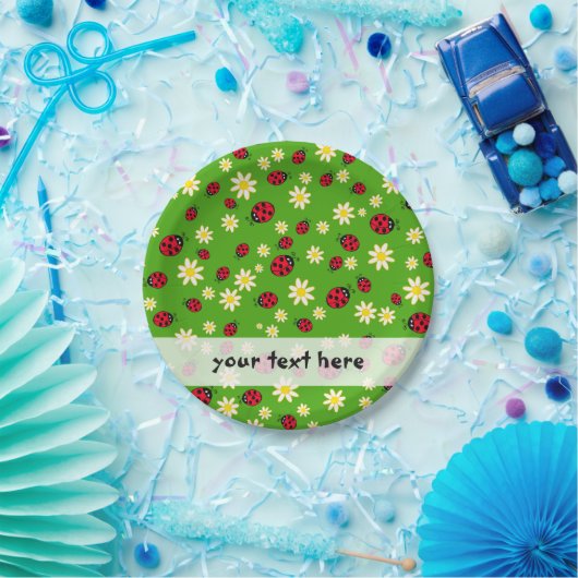 knap ladybug- en daisy-bloempatroon groen papieren bordje (Feest)