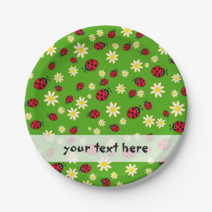 knap ladybug- en daisy-bloempatroon groen papieren bordje