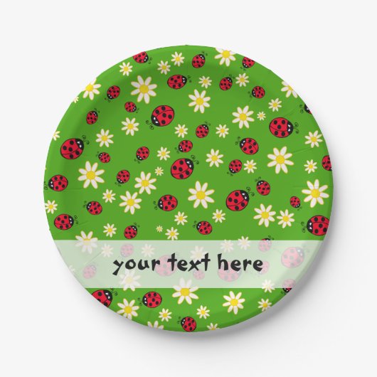 knap ladybug- en daisy-bloempatroon groen papieren bordje (Voorkant)