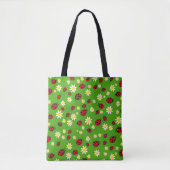knap ladybug- en daisy-bloempatroon groen tote bag (Voorkant)