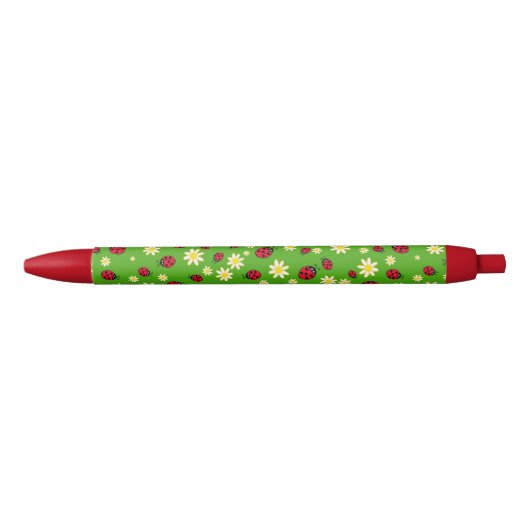 knap ladybug- en daisy-bloempatroon groen zwarte inkt pen (Voorkant)