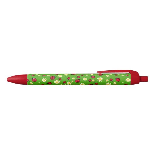 knap ladybug- en daisy-bloempatroon groen zwarte inkt pen (Bovenkant)