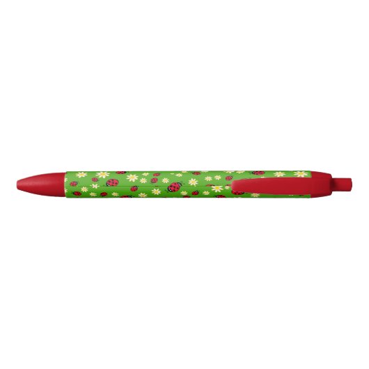 knap ladybug- en daisy-bloempatroon groen zwarte inkt pen (Achterkant)