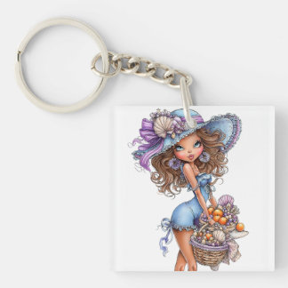 KNAP MEISJE MET ZOMERTHEMA GEKLEED IN BLAUW SLEUTELHANGER