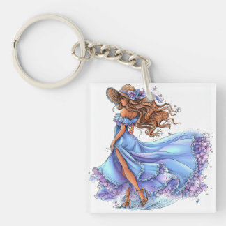 KNAP MEISJE MET ZOMERTHEMA GEKLEED IN BLAUW SLEUTELHANGER
