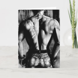 Knappe Bodybuilder In Krappe Jeans Originele Kunst Feestdagen Kaart