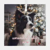 Knappe Border Collie en Kerstboom Glas Ornament (Achterkant)