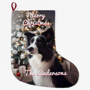 Knappe Border Collie en Kerstboom Rood Grote Kerstsok