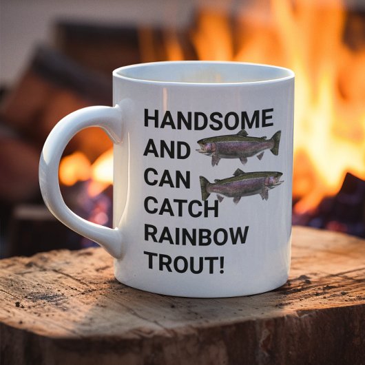 Knappe en kan regenboogforel vangen Gevist Koffiemok