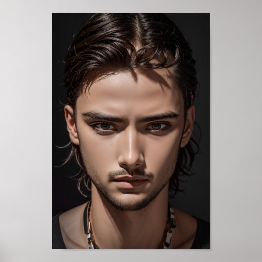Knappe en serieus uitziende Aziatische man. Poster (Voorkant)
