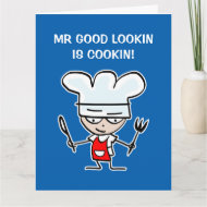 Knappe M. kookt de kaart van de Verjaardag voor