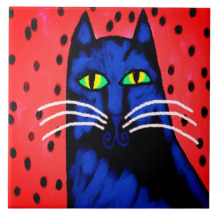 Knappe man Abstract kattenschilderij Tegeltje