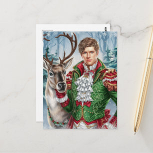 Knappe man en een rendier briefkaart