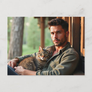 Knappe Mannen & Katten Kunst Ansichtkaart Briefkaart