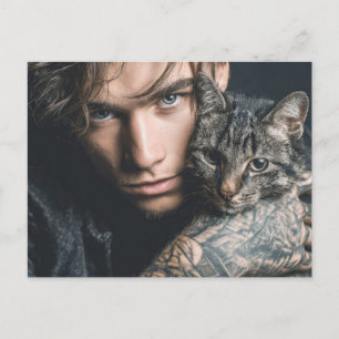Knappe Mannen & Katten Kunst Ansichtkaart Briefkaart