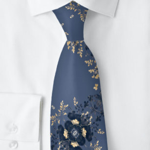 Knappe Navy Blue Floral Botanical Stropdas