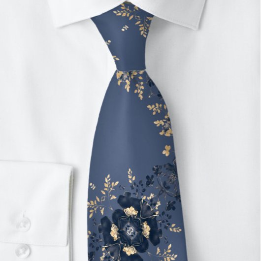 Knappe Navy Blue Floral Botanical Stropdas
