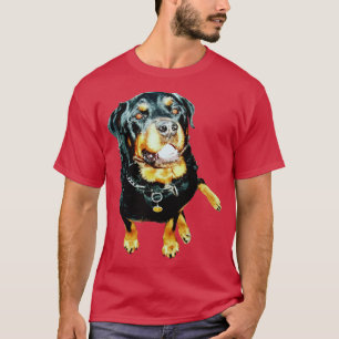 Knappe rottweiler zit positie uitgesneden t-shirt