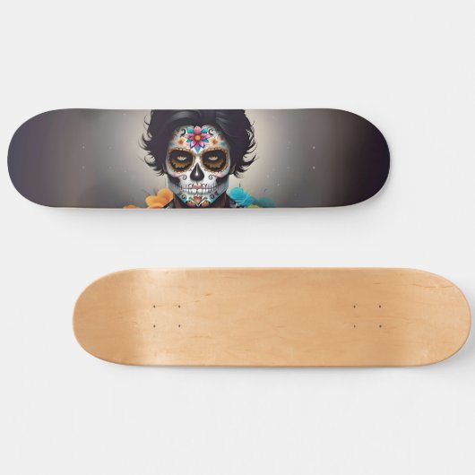Knappe Sugar Skull Man Jongen Tiener Schaats Deck Skateboard (Horizontaal)