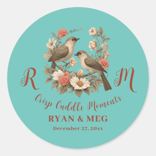 Knapperige knuffelmomenten, Initialen R & M Ronde Sticker (Voorkant)
