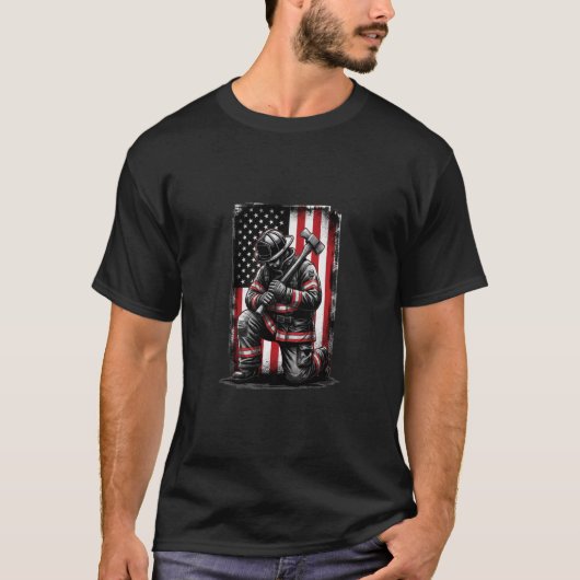 Kneeling Firefighter Hero T-Shirt (Devant)