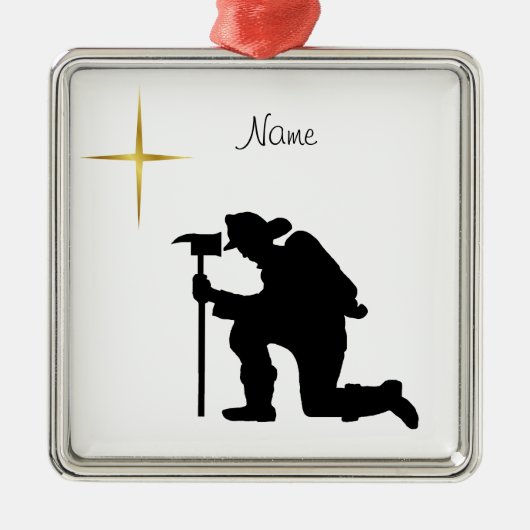 Kneeling Fireman Silhouette-kerstversiering Metalen Ornament (Voorkant)