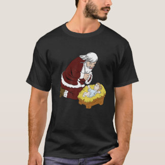 Kneeling kerstman met Baby Jesus T-Kerstmis T-shirt