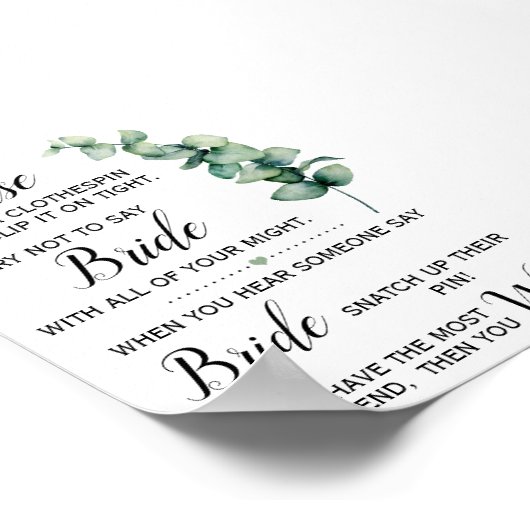 Kneepbeen Eucalyptus Bruiloftsspel Bord Poster (Hoek)