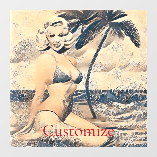 Knielen Blond Bikini Model Thunder_Cove Raamsticker (Vel)