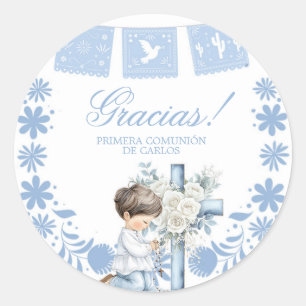 Knielende Primera Comunion Klassieke Ronde Sticker