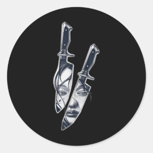 Knife Girl Tattoo Ronde Sticker