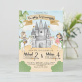 Knight and Princess Birthday Invitation Sibling Kaart (Staand voorkant)