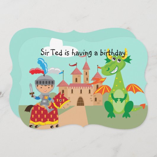 Knight Castle et Dragon Invitation d'anniversaire (Devant / Derrière)