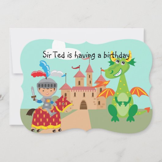 Knight Castle et Dragon Invitation d'anniversaire (Devant)