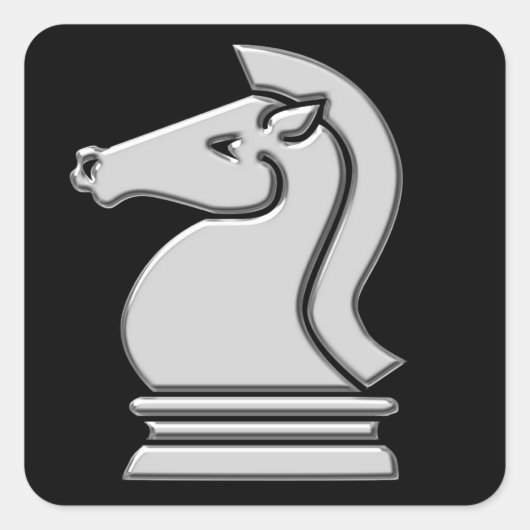 Knight Cool Metallic Chess Piece Vierkante Sticker (Voorkant)