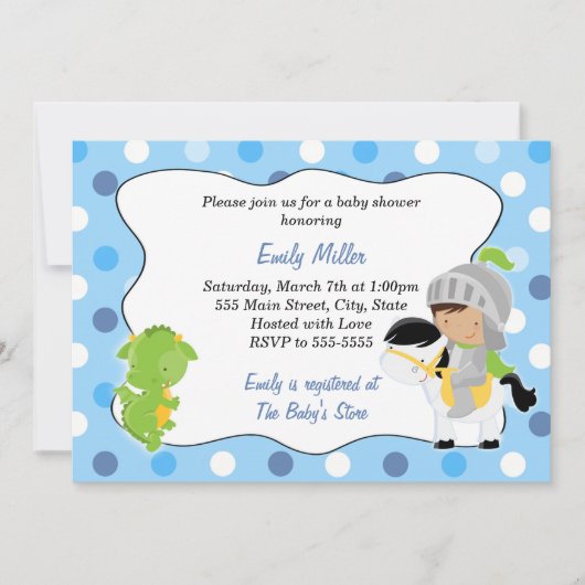 Knight Dragon Baby Boy Shower Invitation 2 (Devant)