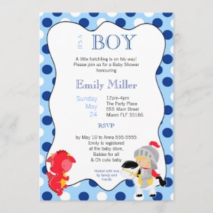 Knight Dragon Baby shower Invitation Kaart