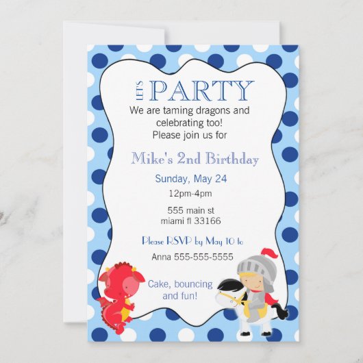 Knight Dragon Boy verjaardagsfeestje uitnodiging (Voorkant)