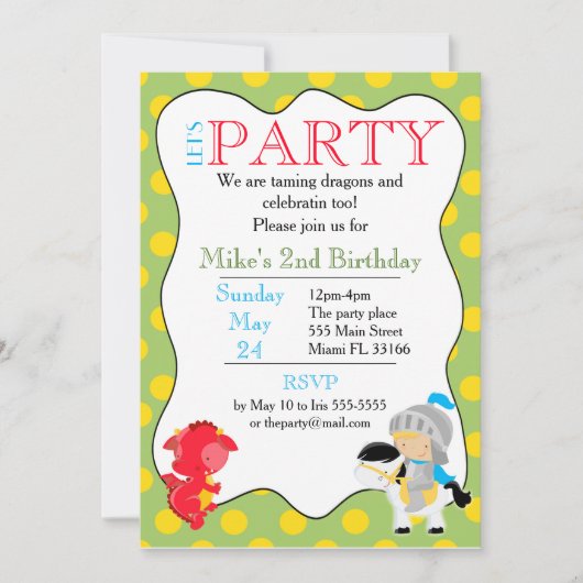 Knight Dragon Invitation Anniversaire de enfant Pa (Devant)