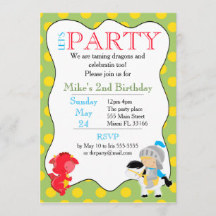 Knight Dragon Invitation Anniversaire de enfant Pa