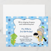 Knight Dragon Invitation Boy Birthday Party Blue Kaart (Voorkant / Achterkant)