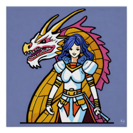 Knight en Dragon Glossy Poster Perfect Poster