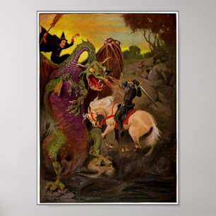 Knight Fighting Dragon door J. Allen St. John Poster