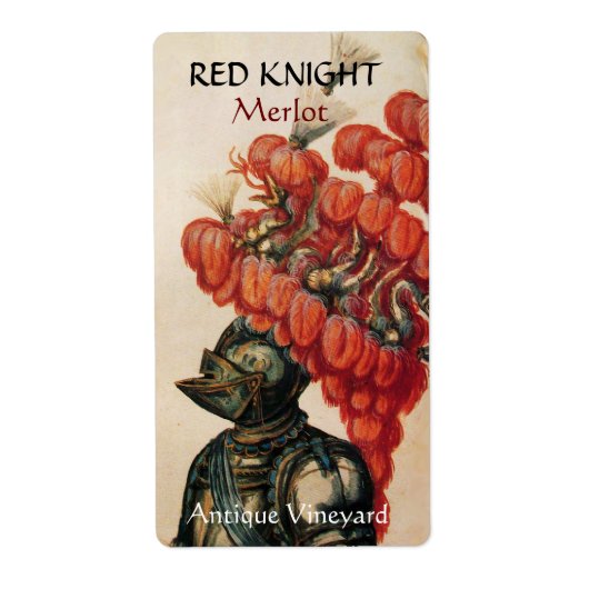 KNIGHT HELMET MET RED FEATHERS WINDTasting Etiket (Voorkant)