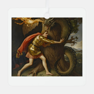 Knight in Golden Armor vs. The Dragon Metalen Ornament