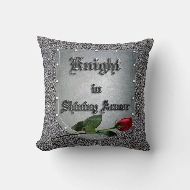 Knight in Shining Armor Red Rose Shield Kussen (Voorkant)