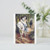 Knight lady white horse medieval romantic briefkaart (Staand voorkant)